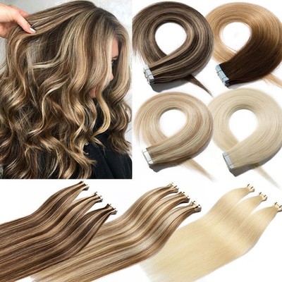 Tape-In Extensions Remy Echthaar Human Hair Haarverlangerung Skin Weft Tresse DE