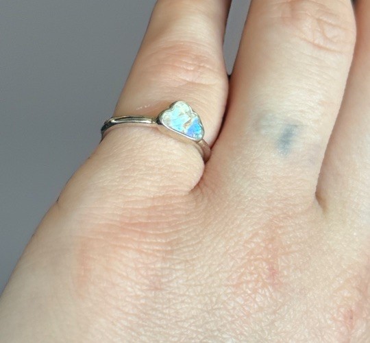 Moonstone Ring Size 4 925 Sterling Silver Dainty Ring Rainbow Flash