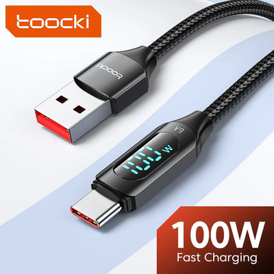 Toocki USB Typ C Schnellladekabel 100W mit Display - Ladekabel 100 Watt - 6A