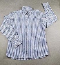 Nigel Hall Mens 100% Cotton Shirt Blue Stripes Large Made Italy Office Wedding