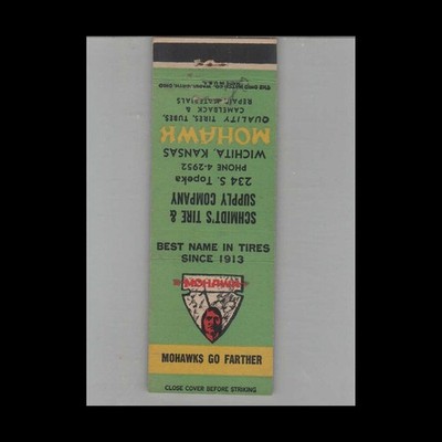 Matchbook Cover Mohawk Tires - Schmidt's Tire & Supply Co. Wichita, KS