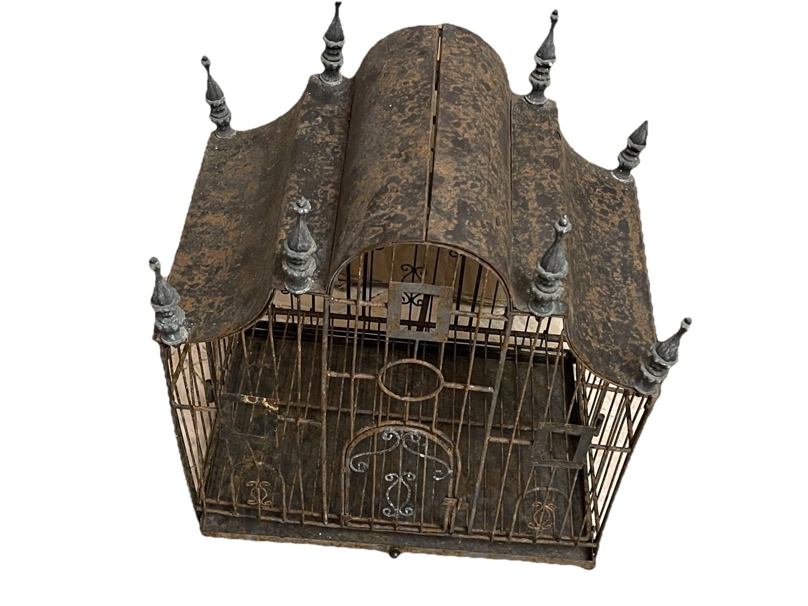Antique Victorian Style Metal Bird Cage Decorative Tabletop Display Rustic