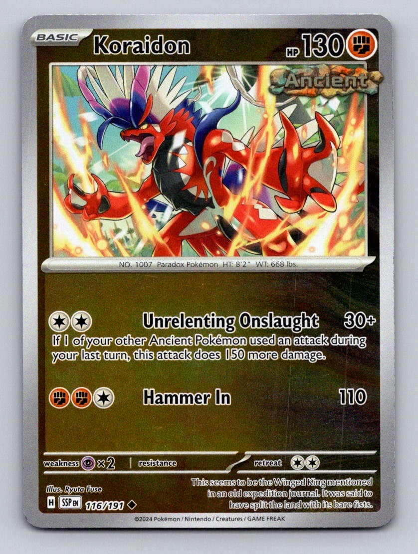 Koraidon 116/191 Uncommon Surging Sparks Pokemon Reverse Holo Lightly Played