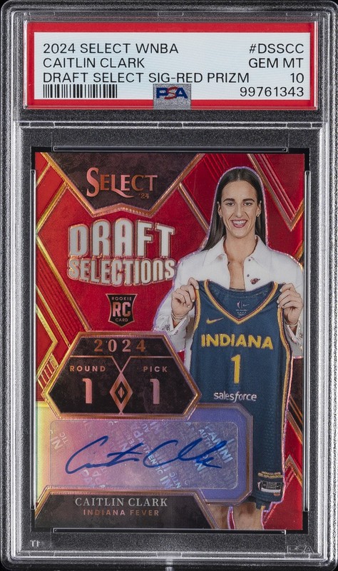 2024 SELECT WNBA DRAFT SELECTIONS AUTO RED CAITLIN CLARK DSSCC PSA 10