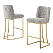 Best Quality Furniture Rich Gray Boucle Fabric Barstools with Chrome Base