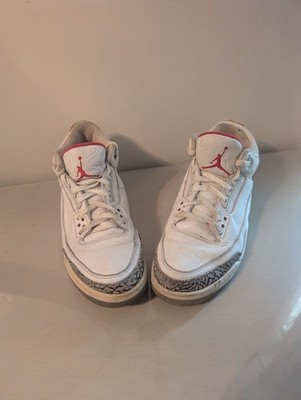 Jordan Air Jordan 3 White Cement Men s Mid Top Leather Sneakers White/Gray/Red