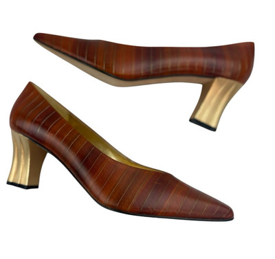 Vtg Timothy Hitsman Heels Size 9 Brown Leather Classic Old Money Quiet Luxury