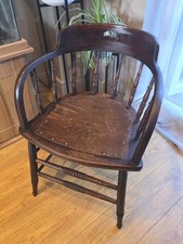 Vintage Windsor Style Captain’s Chair Wooden Armchair Studded Seat Rustic