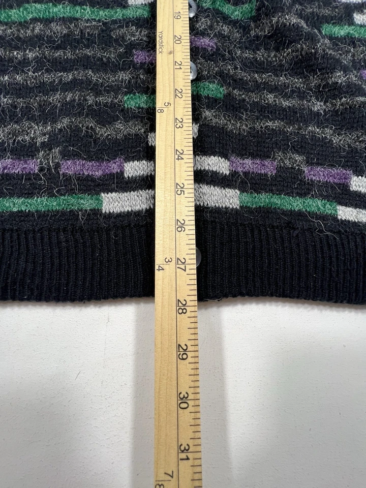 Suéter tejido geométrico abstracto vintage BACHRACH para hombre M negro púrpura verde Foto 4 de 4