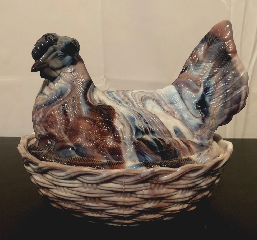 Vintage Lg Purple/Amethyst Slag Glass Hen on Nest Candy Dish
