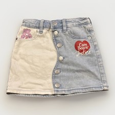 Care Bears Justice Denim Skirt Girls S 6/7 Button Front Two Tone