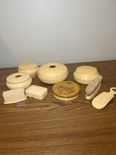 ANTIQUE Art Deco IVORINE Bakelite VANITY Parisian Ivory France, Set of 9 w/lids
