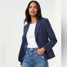VTG Talbots Navy Blue Wool Silk Blend Pinstripe Blazer 6P Career Preppy Academia