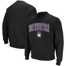 Men's Colosseum Black Northwestern Wildcats Arch Logo Crew Neck Sweatshirt