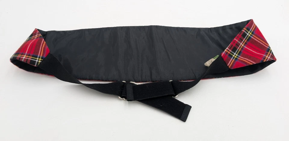 Vintage Red Plaid Tartan Wool Pleated Cummerbund Adjustable One Size Fits All - Image 4 of 4