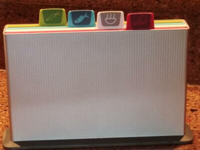 Joseph Joseph Index Chopping Board Set (4) Color Coded w/Storage Case (Silver)