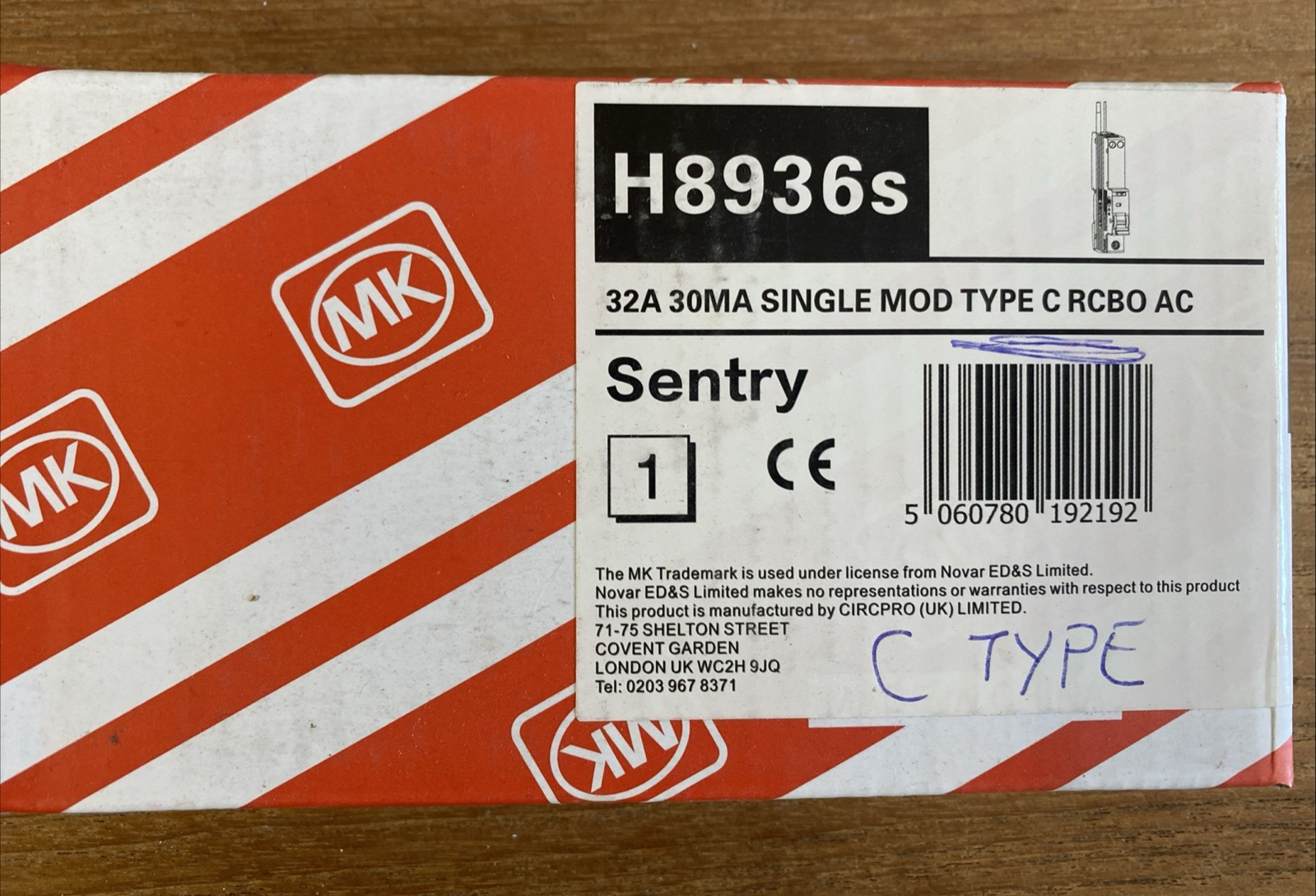 MK Sentry 32A 30mA  Type C 6kA RCBO AC H8936S