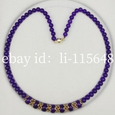 Beautiful 10/6mm Purple Amethyst Round Beads Necklace 18 Inch Gift for Girl