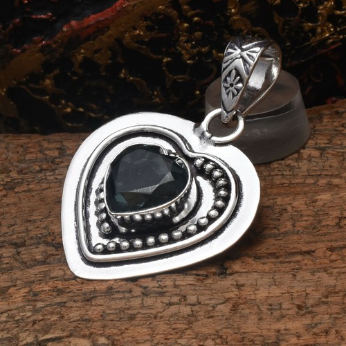 Pendente Fatti A Mano In Argento Sterling 925 Con Gemma Spinello Nero 1.9" - Foto 2 di 6