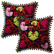 Indian Suzani Work Pillow Covers Set of 2 pcs Colorful Suzani Cushion Covers