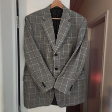 VINTAGE Burberry Kensington Blazer Blue White USA 43R Herringbone Windowpane