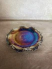 Vintage Indiana Glass Blue Iridescent Diamond Cut Carnival Glass 10" bowl...