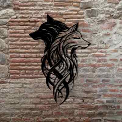 Doppel Wolf Schwarz-Weiß Paar Metall Schwarz Wikinger Wandbild Schild Hochzeit