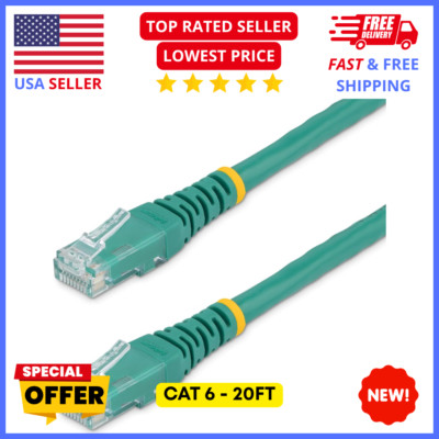 StarTech CAT6 Ethernet Cable 20ft Green   High Speed Gigabit LAN Cord