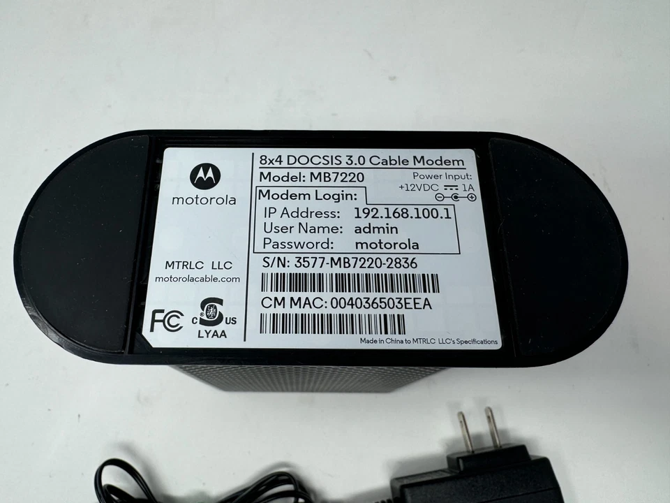 Motorola 8x4 Cable Modem Model MB7220 DOCSIS 3.0 - Image 4 of 4