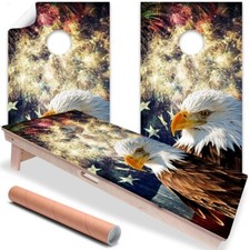 Fireworks Eagle US American Flag Cornhole Board Wraps and Decals Vinyl Sticker