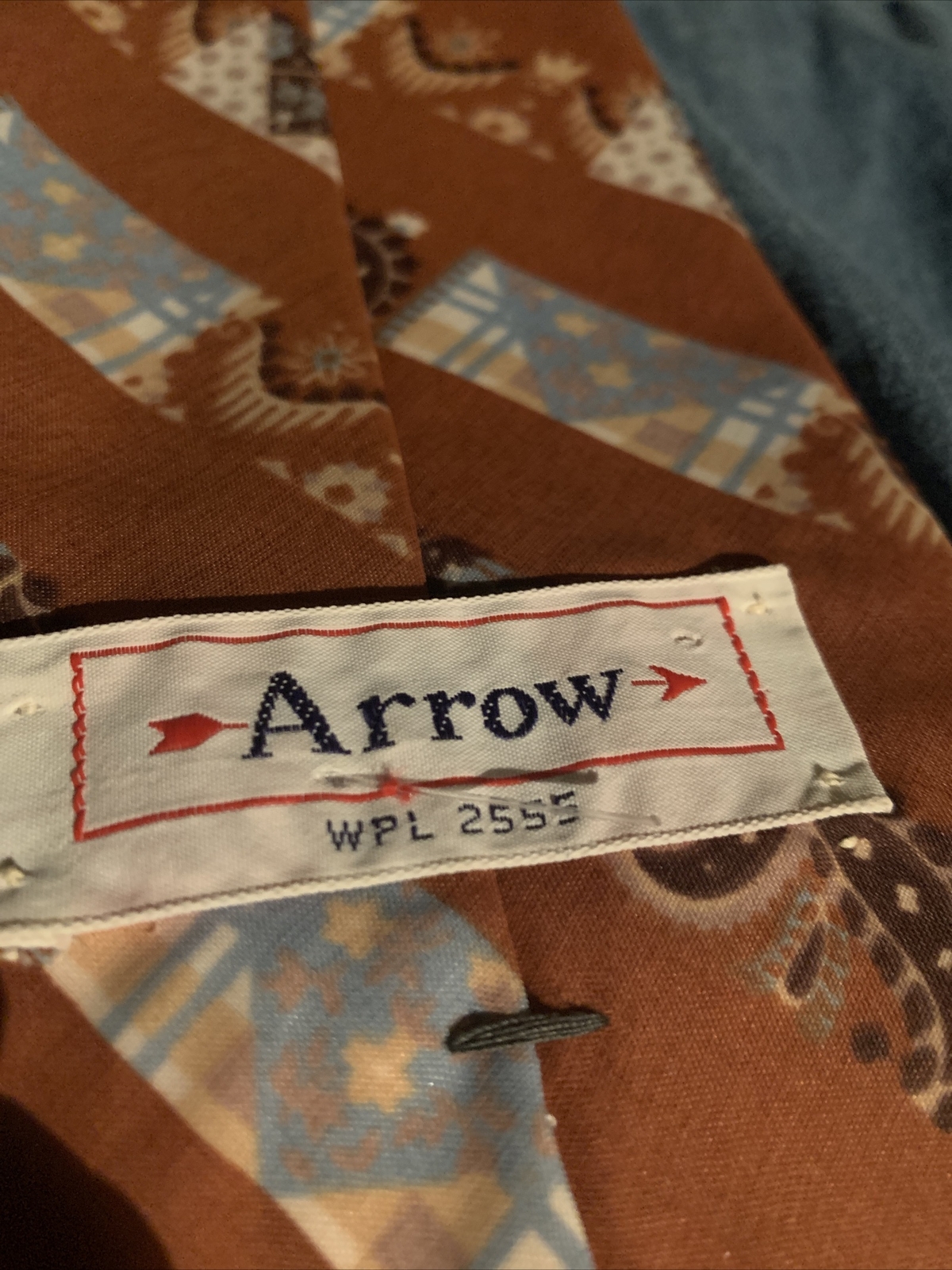 ARROW  Retro Necktie Patchwork Design Rust Blue. … - image 3