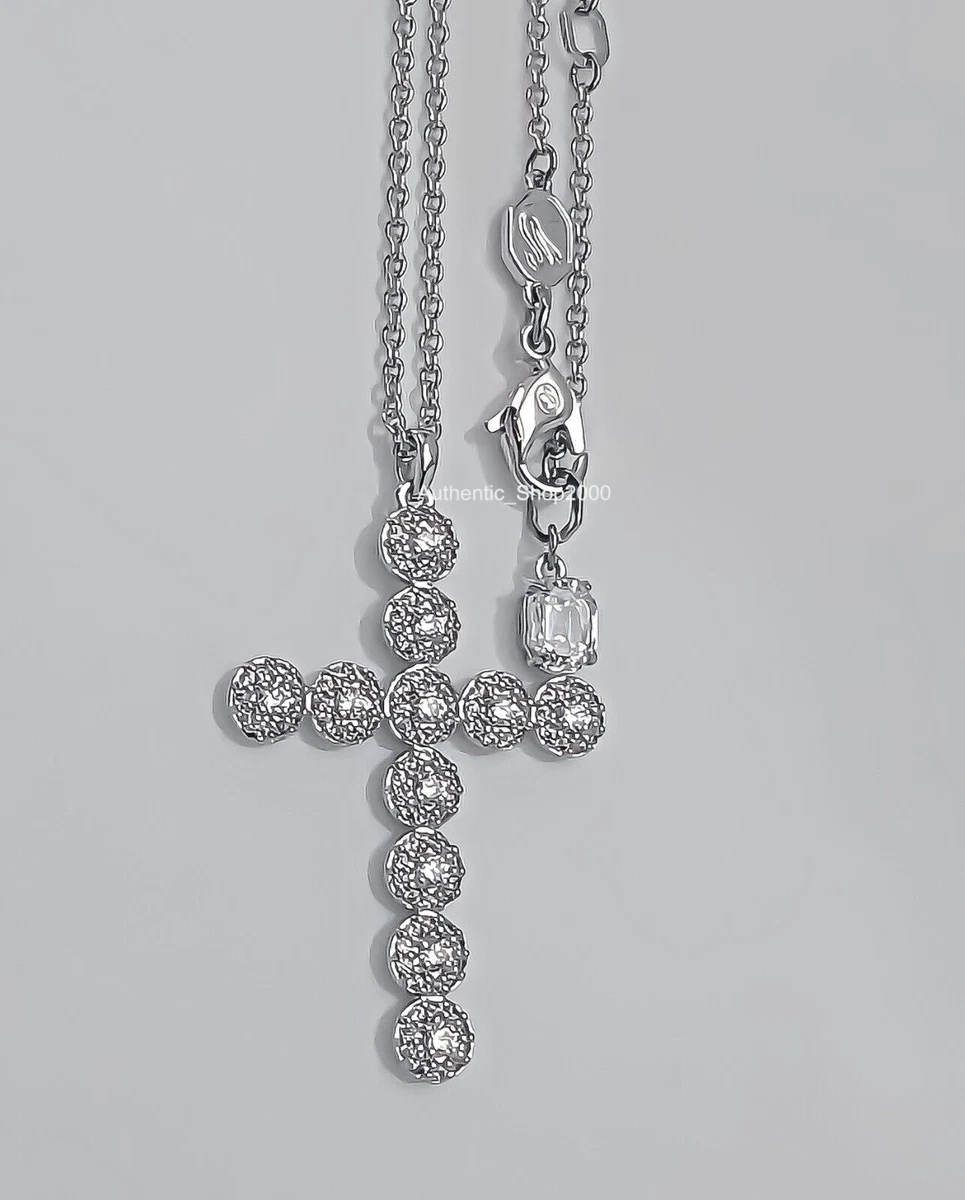 Mew SWAROVSKI Cross Insigne Pendant Rhodium chain Man or Women 