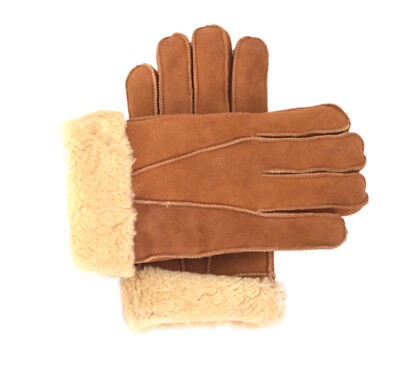 Mens Suede and Leather Merino Shearling Sheepskin Luxury Gloves UK
