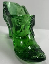 Vintage Moser Emerald Green Embossed Glass Decorative Shoe