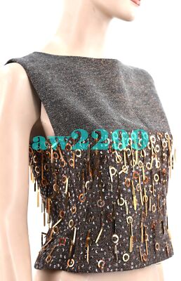 NWT CHANEL $4,880 VINTAGE 00A JEWELED CC LOGO CROP TOP FR38 S COLLECTOR'S ITEM