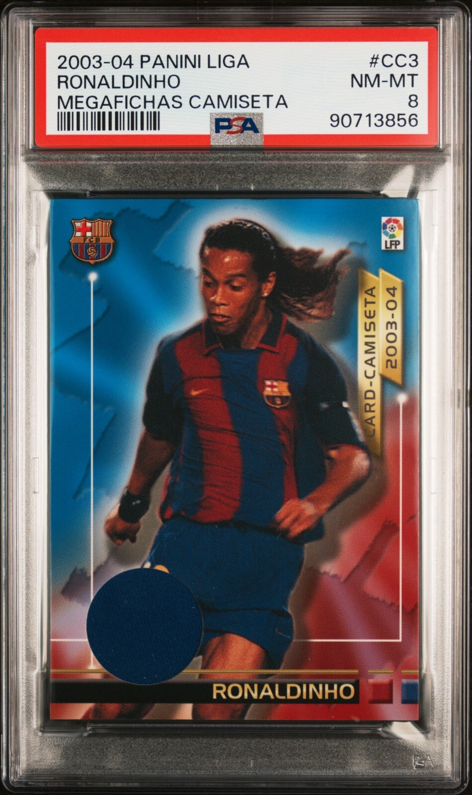2003 Panini Megafichas Camiseta Ronaldinho Game Worn Jersey /400 PSA 8