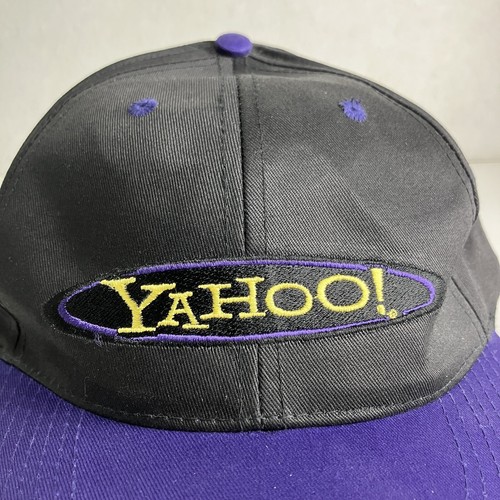 Yahoo vintage! Cappello Berretto Regolabile Strapback Yahoo.com Y2K Anni 2000 Nero Viola - Foto 2 di 8