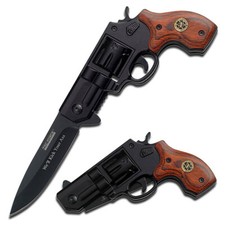 Tac-Force Tactical Spring Assisted Knife Pakka Wood Handle Black Blade