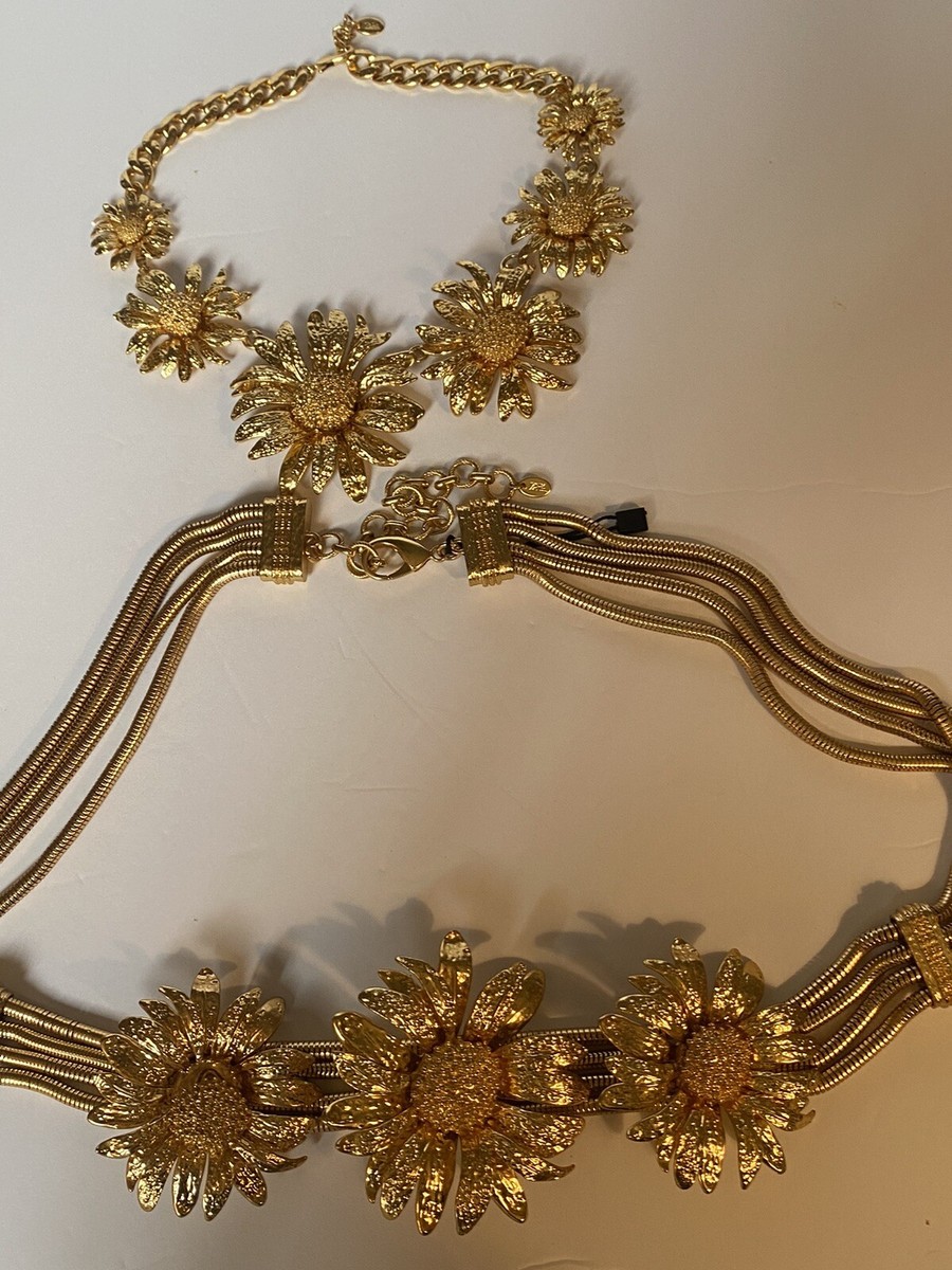 zara Gold Metal flower necklace And Belt Chain Daisy Vintage  display picture 3