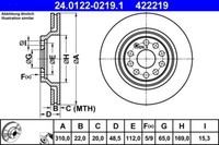 2X Ate 24.0122-0219.1 Bremsscheibe FüR Audi Cupra Seat Skoda Vw