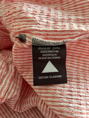 Mister Zimi 12 Tiered Midi Dress - STRETCH, NO IRON Orange Stripe Crinkle Fabric - Picture 3 of 4