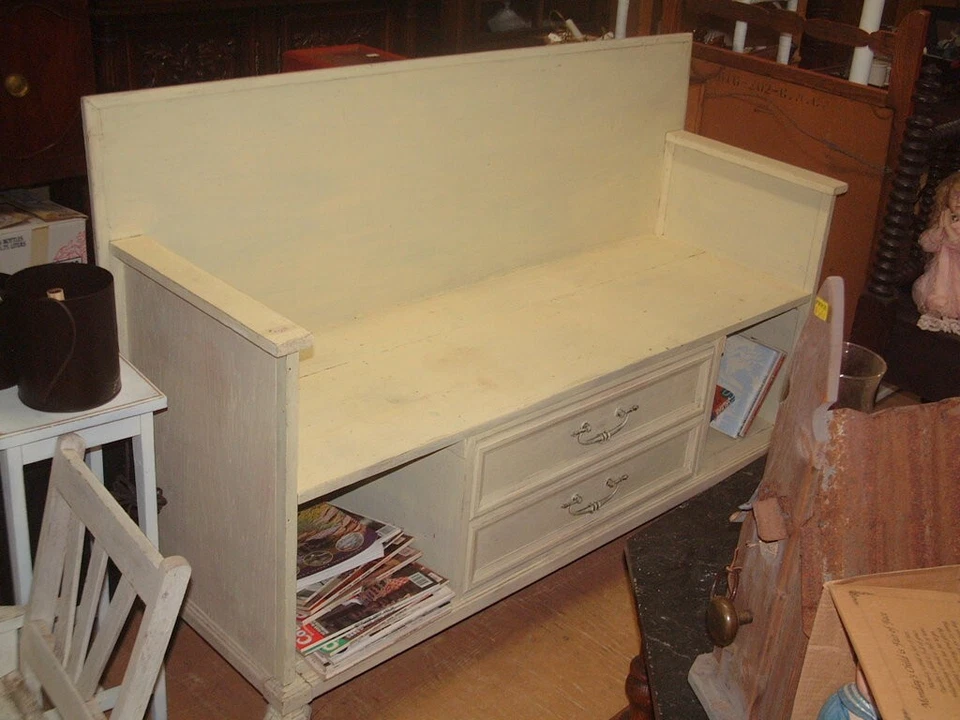 Vintage Headboard Bench Settee Loveseat 1 of a kind, Shabby Chick 58" wide 40X19 - Image 3 of 4