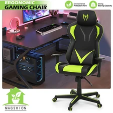 Green[PRO GAMER]Racer Chair Reclinable High-Back Computer Seat w/Lumbar Support