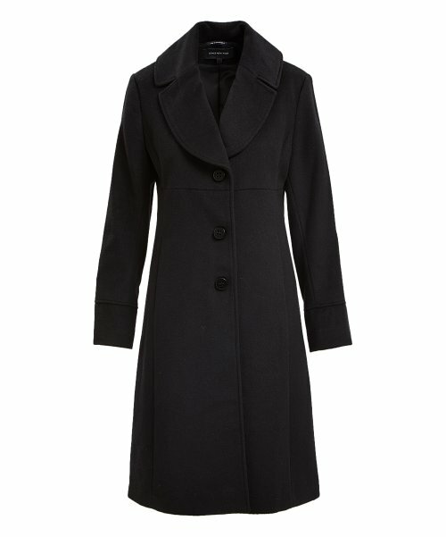 Jones New York Black Empire-Waist Longline Wool-Blend Coat Jones New York Black Empire-Waist Longline Wool-Blend Coat