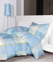 Janine Moments Mako-Satin BettwäSche 200X220 Karo Streifen Himmelblau 98106-02