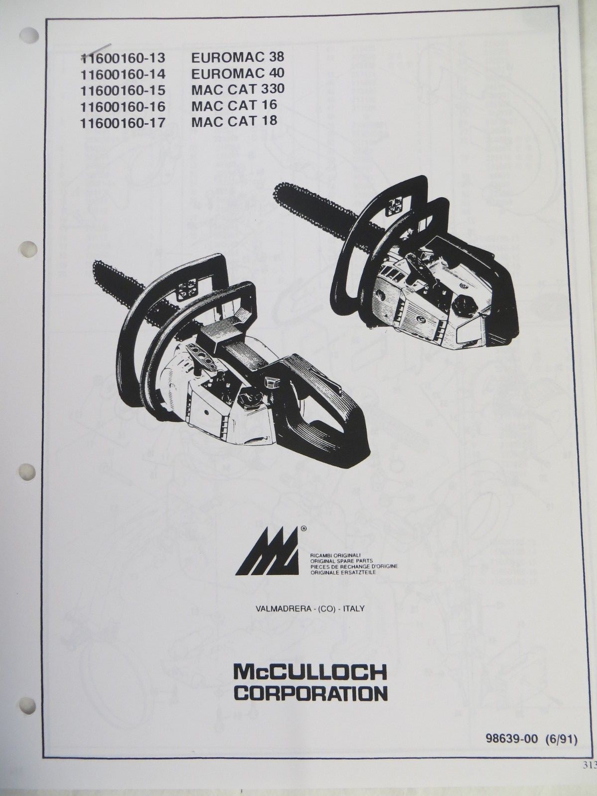Lista de repuestos de motosierra McCulloch EUROMAC 38 y 40,mac 330,mac cat 16 y 18 eBay