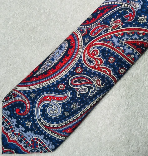 DANIEL CREMIEUX Paisley 7 Fold Silk Neck Tie LIMITED Edition Blue Red 59"x3.5"