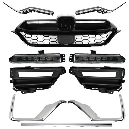 11PCS Front Grille Headlight Trim Fog Light Bracket Set For 2020-2022 Honda CRV - Picture 4 of 11