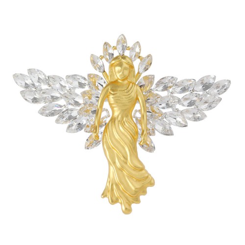 Matte Gold Angel Brooch Women Fashion Rhinestone Coat Pin Vintage Accessories - Picture 6 of 6