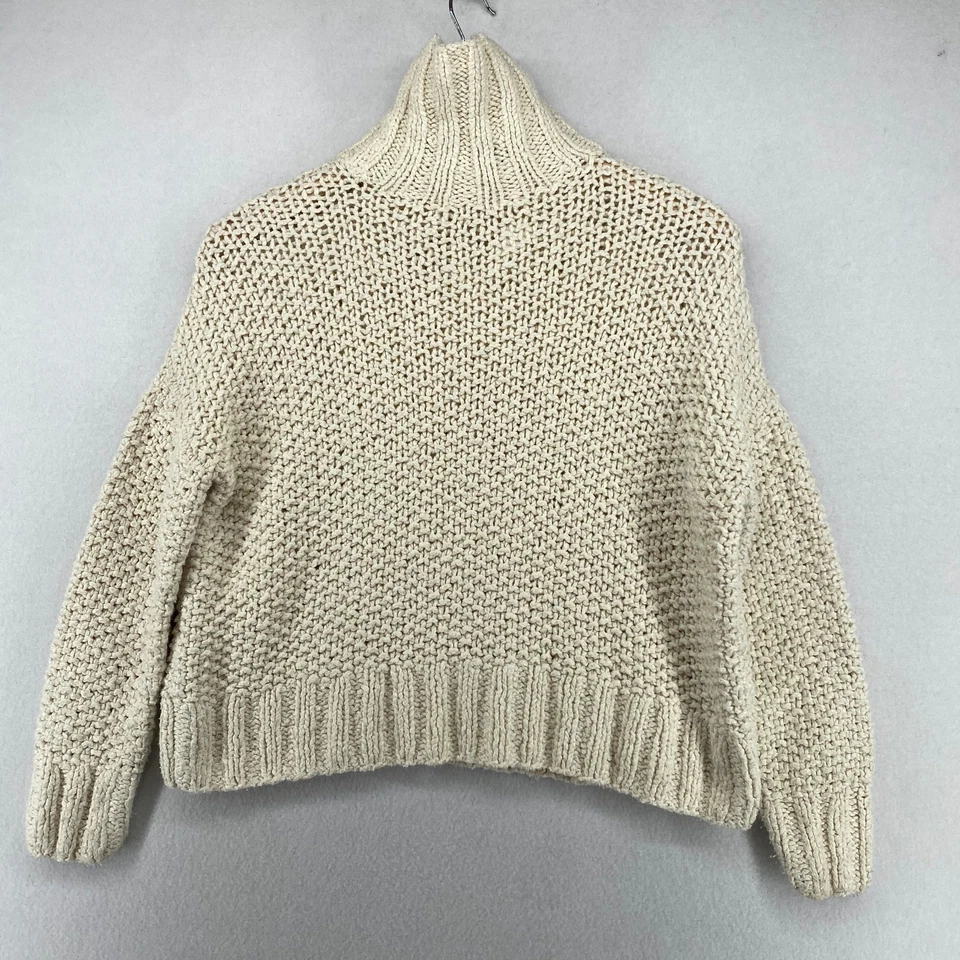 Suéter EILEEN FISHER 2XS Algodón Orgánico Grueso Cuello Alto Pullover Blanco Foto 3 de 4